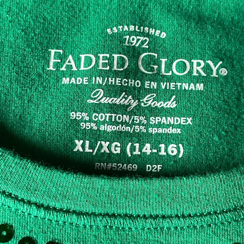 Faded Glory XL 14/16 long sleeve Green w/sequin t-shirt